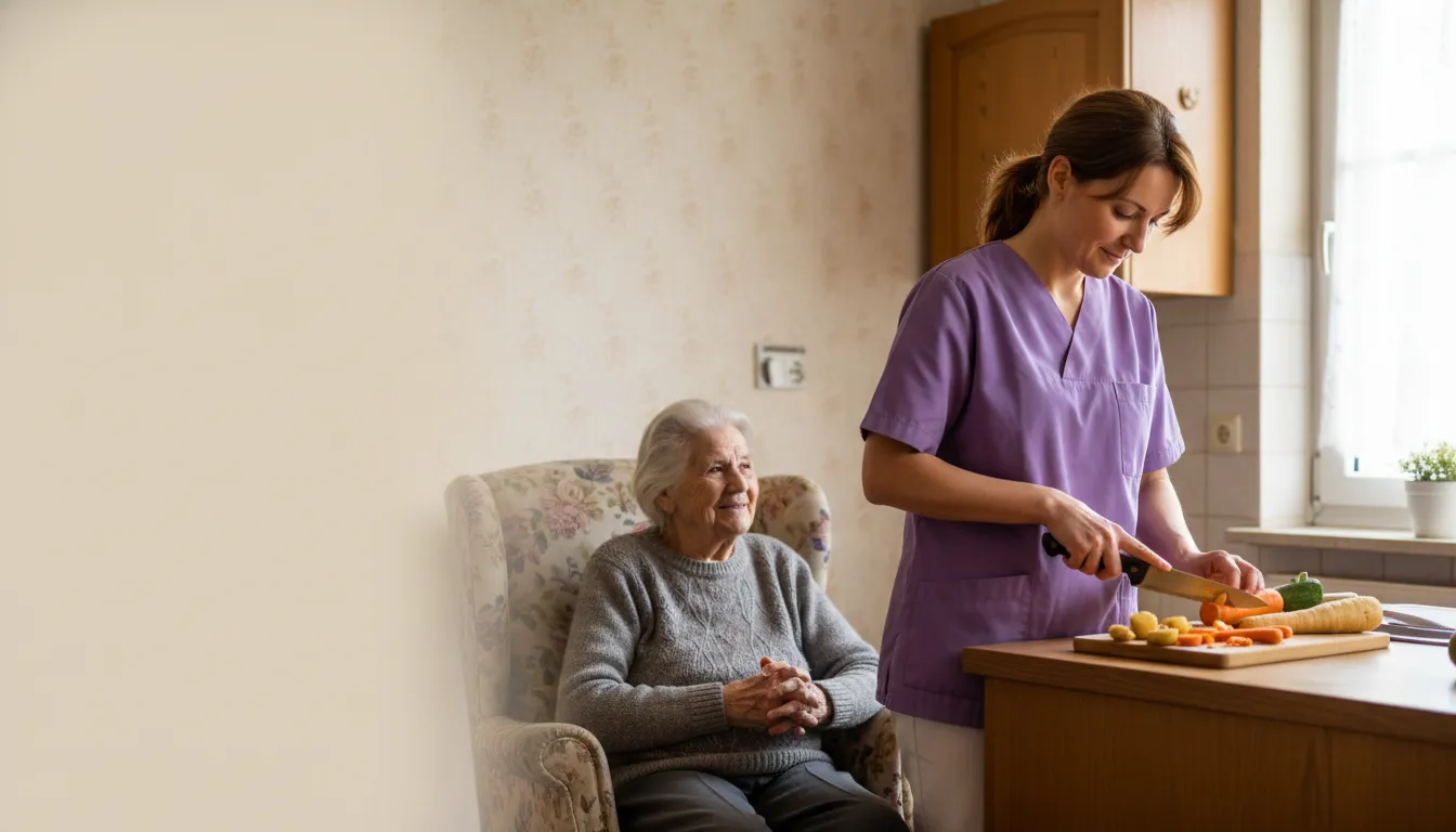 Hauswirtschaftshilfe der BeHome Care unterstützt eine Seniorin im Haushalt in Bochum